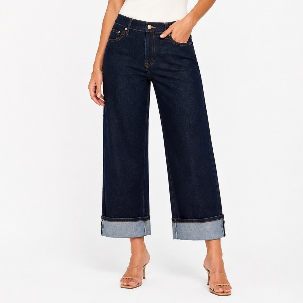Liverpool Morgan Cuffed Wide Leg Cropped Jean Indigo 4P Petite New